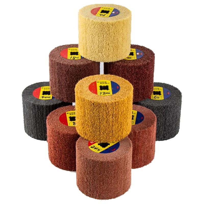 JONAS C 7 Pack Non Woven Wire Abrasive Drawing Polishing Burnishing Wheel Flap Brush 120mm x 100mm for Surface Treatment Stainless Steel, Aluminum, Copper, Metal, Grit: 60# 80# 120# 180# 240# 320# 600# - Image 1